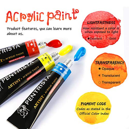 Professional Acrylic Paint Sets, 24 Colors 12ml/0.41 fl.oz Art Paint Tubes with 3pcs Brush + Palette,Heavy Body Acrylic Paints for Artists Adults,Beginners on Canvas Rocks Wood Fabric Craft - color: 24 Colors