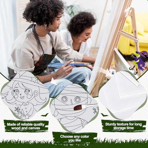 Sherr 75 Pcs Halloween Pre Drawn Painting Canvas Kit for Adults 8 x 10 Inch 15 Set Pre Painted Canvas Sip and Paint Party Favors Set for Adults Halloween Paint Party(Pumpkin Witch Style) - style: Pumpkin Witch Style