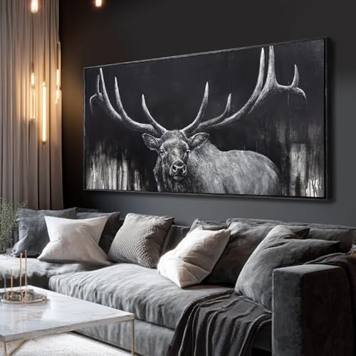 Wildlife Picture Highland Cow Wall Art Black And White Print Arts Framed Farmhouse Artwork for Living Room Bedroom Office Decor 29"x58" - color: Black, size: 58"L x 29"W