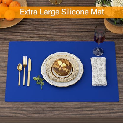 2-Pack Extra Thick Silicone Counter Mats - 24”x16” Large Heat Resistant Kitchen Countertop Protector, Non-Slip Hot Pad Trivet for Air Fryer, Hot Pots & Pans, Coffee Maker(Blue) - color: Blue