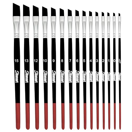 Sdanart Angular Paint Brushes,15 PCS Different Size Professional Angled Paint Brush for Acrylic Watercolor Gouache Oil Painting,Highly Absorbent Nylon Hair Angled Paintbrush for Artists and Beginners