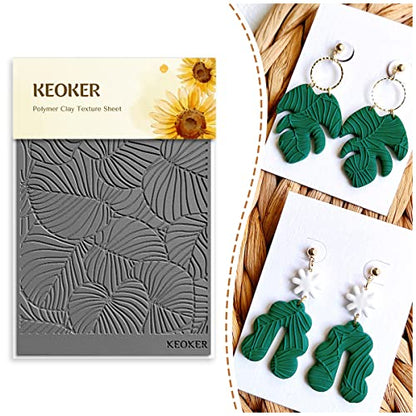 Keoker Polymer Clay Texture Sheets, Clay Texture Mat for Making Earrings Jewerly, Polymer Clay Earrings Tools (Leaf A) - color: Leaf A