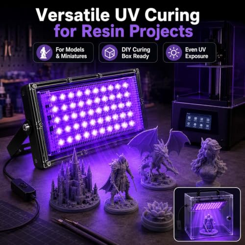 3D Printer UV Curing Light 405nm for SLA DLP LCD Models, Fast Solidifying Lamp for Photosensitive Materials, DIY Curing Tool for Crafts and 3D Prints - size: 50W Light Only