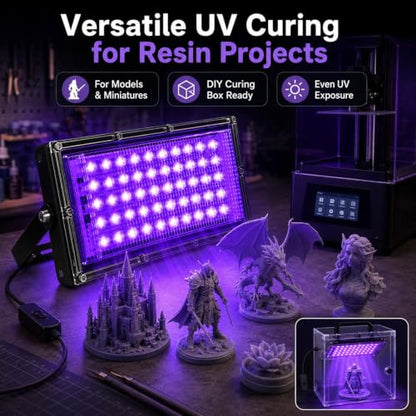 3D Printer UV Curing Light 405nm for SLA DLP LCD Models, Fast Solidifying Lamp for Photosensitive Materials, DIY Curing Tool for Crafts and 3D Prints - size: 50W Light Only
