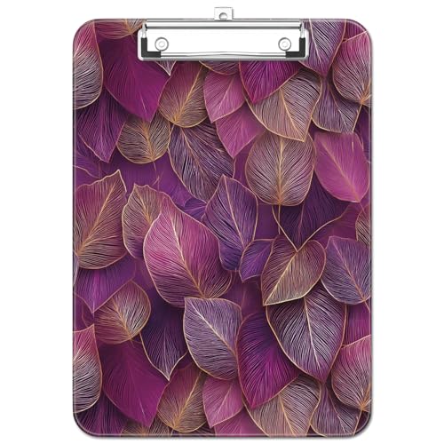 Plastic Cute Clipboard Low-Profile Metal Clip, A4 Letter Size 9 x 12.5 in, 8.5 x 11 Paper Clip Board for Teachers, Nurses, Classroom, Red Leaf - color: Red Leaf