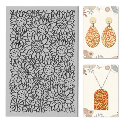 CHGCRAFT Sunflower Plant Clay Texture Mat Polymer Clay Molds DIY Clay Texture Tools for Clay Pottery Earring Jewelry Making Stamp Engraving Machines, Flower, 3.9x2.6x0.1inch - style: Sunflower