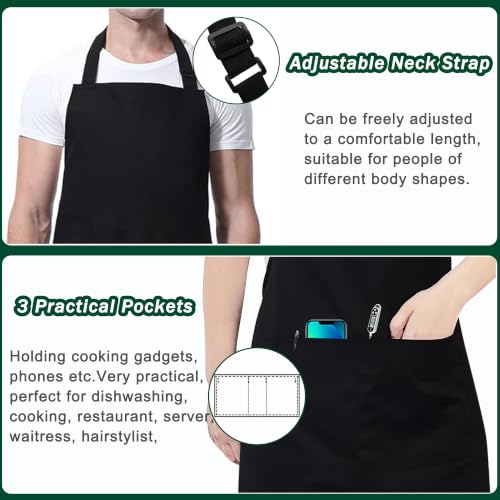 2 Pack Plus Size Chef Apron, Large Adjustable Aprons with Pockets for Men Women Waiter Waitress, Black White (XXXL) - color: Black
