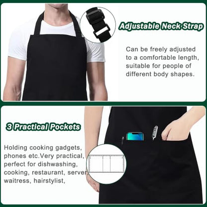 2 Pack Plus Size Chef Apron, Large Adjustable Aprons with Pockets for Men Women Waiter Waitress, Black White (XXXL) - color: Black