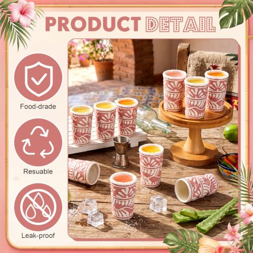 Gejoy 12 Pcs Mexican Tequila Shot Glasses Set 2 oz Talavera Handmade Ceramic Cups with Vibrant Hand-painted Pattern Mexican Pottery Gifts for Tequila Mezcal Lover Bachelorette Party Home Bar(Pink)