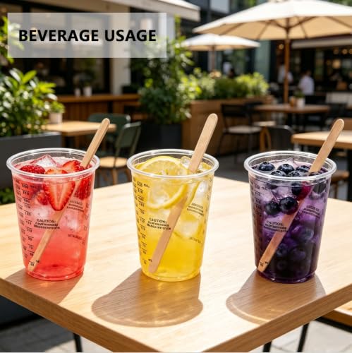 20PCS 8oz Disposable Plastic Measuring Mixing Cups with 20 Wooden Stirring Sticks, Clear Graduated Cups for Epoxy Resin Paint Pigment Mixing (20)