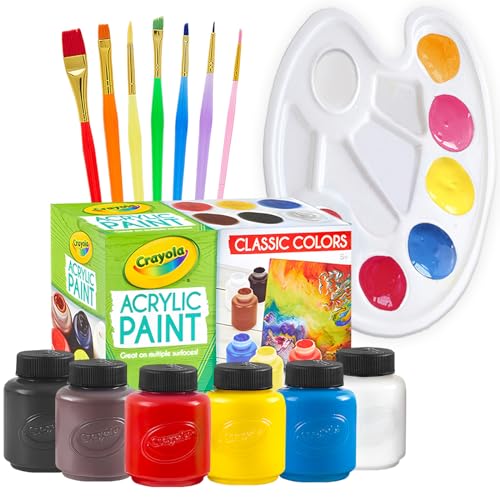 Acrylic Paint Set for Kids Includes 6 Acrylic Paints, Painting Canvas, 7 Paintbrushes, Paint Pallet, Arts and Crafts for Kids Canvas Painting Supplies Gifting Bundle - style: Acrylic Paint