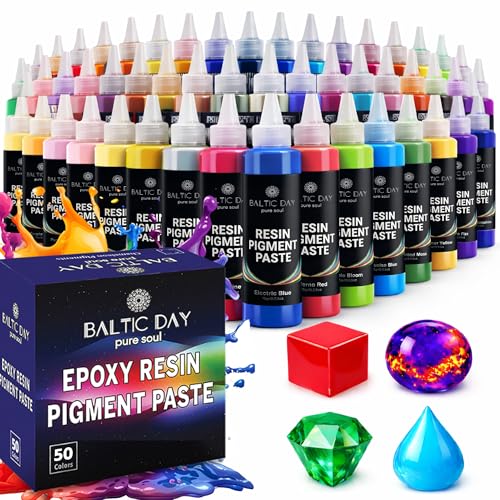 BALTIC DAY 50 Color Pigment Paste for Epoxy Resin Set – Vibrant, Long-Lasting, UV-Resistant – Ultra-Concentrated & High-Gloss Opaque Mica Powder Paste for River Tables, Jewelry, Tumblers, Crafts - color: 50 Colors