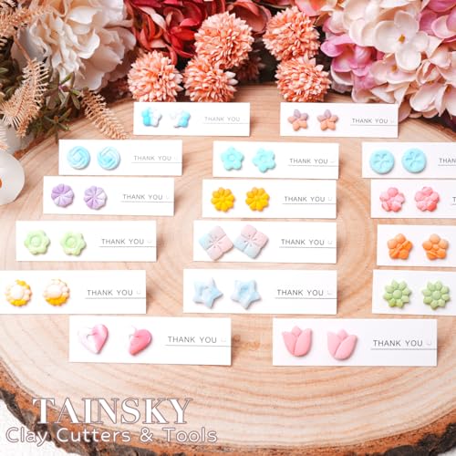 TAINSKY Floral Clay Earrings Cutters, 16 Shapes Flower Studs for Polymer Clay Jewelry, Small Clay Cutters for Earrings, Spring Clay Cutters for Polymer Clay Jewelry, Stud Clay Earring Cutters