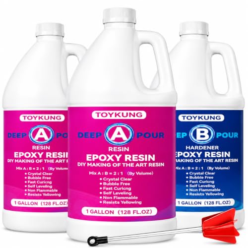Deep Pour Epoxy Resin, 3 Gallon 2 to 4 Inch Depth Kit Crystal Clear Bubble Free High Gloss Self Leveling for River Table Top, Bar Top, Coating, Casting and Art Mold Crafts Epoxy Resin 2:1 - size: 3 Gallon
