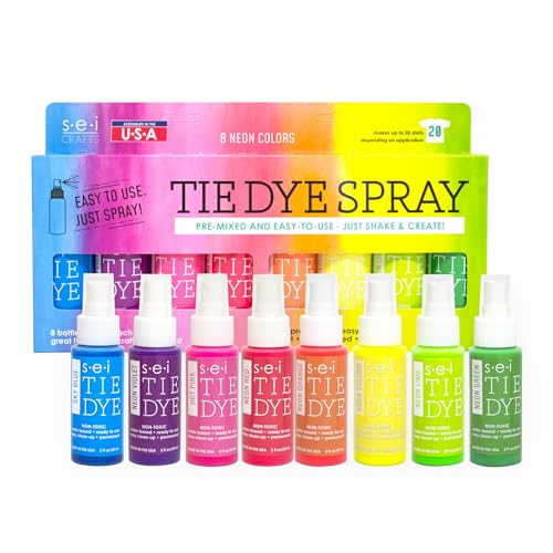 SEI 8 Pack Neon Tie Dye Spray Kit, Tye Dye Kits for Large Groups, Pre-Mixed Water Based Fabric Dye, Spray Bottle Included, Spray Paint for Clothes - color: Neon 8 Pack