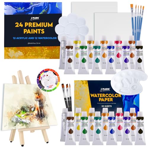 J MARK Painting Kit for Adults, Paint and Canvas Set - Acrylic and Watercolor Paint Set, Art Sets