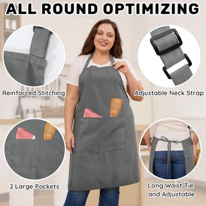 2 Pack Plus Size Waterproof Cooking Chef Apron with 2 Pockets for Men Women - color: Gray