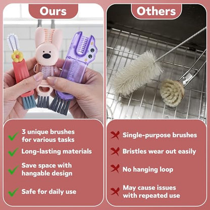 Cup Lid Cleaning Brush, 3 in 1 Lid Cleaner for Tumblers and Water Bottles, Gap Cleaning Brush with Straw Hole Detail Tool, Multifunctional Brush for Daily Use (Pink Purple) - color: Pink Purple