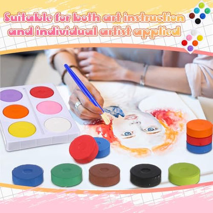 Nuanchu 1 set 12 Pcs Tempera Paint Cakes with Tray 12 Colors 2.24 x 0.71 Inch Painting Cakes with Paintbrush Paints Blocks Art Supplies for Art sessions Drawing Artists Beginners