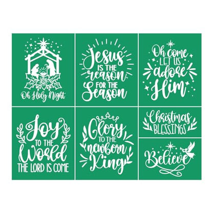 Oh Holy Night Self-Adhesive Silk Screen Stencils,Xmas Joy Screen Printing Stencils for Craft Christmas Blessing Mesh Stencil Reusable for Painting on Wood Windows Mugs Home Winter Believe Sign - color: Christmas Blessing stencils