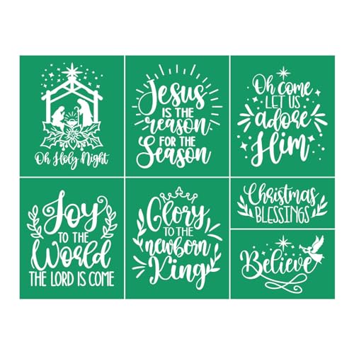 Oh Holy Night Self-Adhesive Silk Screen Stencils,Xmas Joy Screen Printing Stencils for Craft Christmas Blessing Mesh Stencil Reusable for Painting on Wood Windows Mugs Home Winter Believe Sign - color: Christmas Blessing stencils