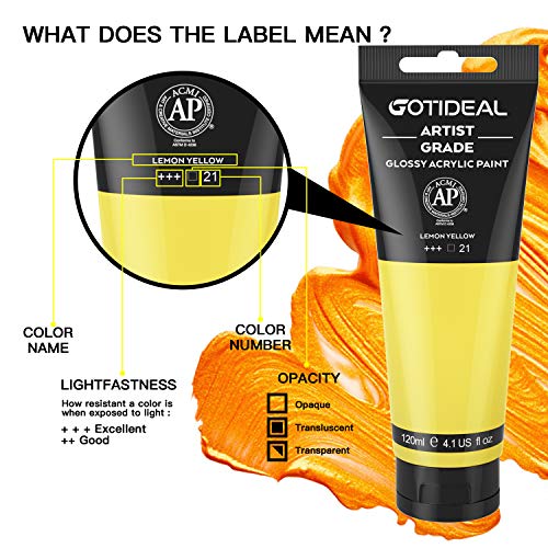 GOTIDEAL Acrylic Paint Lemon Yellow Tubes(120ml, 4.1 oz) Non Toxic Non Fading,Rich Pigments for Painters,Ideal for Canvas Wood Clay Fabric Ceramic Craft Supplies (Lemon Yellow) - color: Lemon Yellow, style: Regular