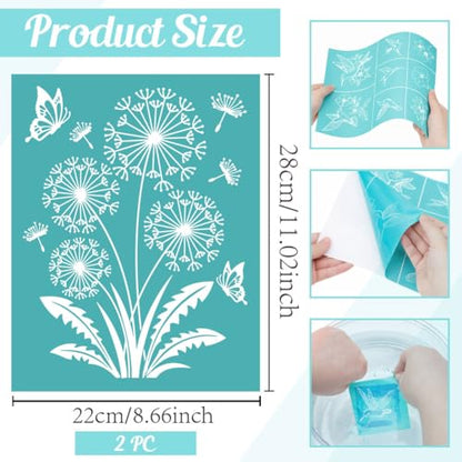 2 Sheets Dandelion Butterfly Silk Screen Stencil, Nature Floral Self-Adhesive Silk Screen Printing Stencils Reusable Mesh Stencil for Painting on Wall, Wood, T-Shirt, Home Craft Decor - style: Dandelion