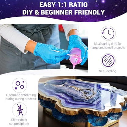 Epoxy Resin Table Top 1 Gallon Kit- No Yellowing, Self-Leveling, Crystal Clear Coating and Casting Resin for Bar Tops, Table Tops, Wood, Concrete, Epoxy Art & Crafts, Clear3, AI0003-1