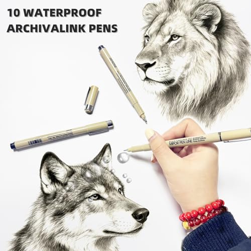 MIPOR PEN LINE Black Fineliner Set 10pcs, Micro-Line Drawing Pens with Multiple Nib Sizes for Art Sketching, Illustration, Technical Drawing