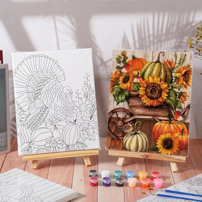 Zhanmai 72 Pcs 12 Sets Sip and Paint Kit Pre Drawn Canvas for Painting 8" x 10" Paint Party Canvas Painting Pre Printed Canvases for Party Favor DIY Virtual Adult's Date Night(Fall Thanksgiving) - style: Fall Thanksgiving