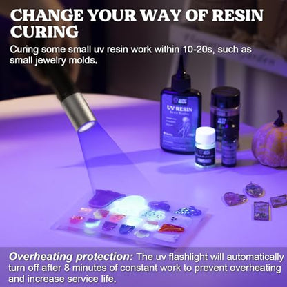 LET'S RESIN UV Light for Resin Curing, Portable Mini 365nm UV Flashlight Black Light, Faster Cure LED Waterproof UV Lamp Rechargeable for Resin Molds, Pet Urine, Dry Stains, Bed Bug - size: uv flashlight