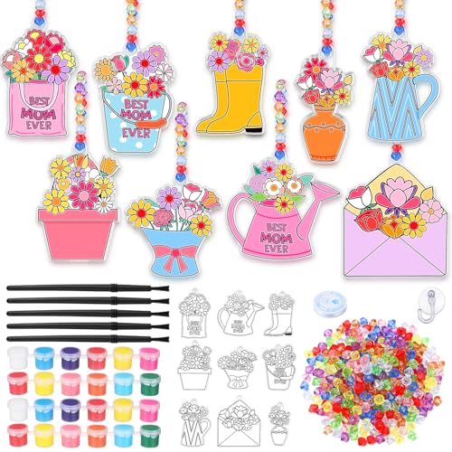 WinnerWhy 30 Pcs Mother's Day DIY Suncatcher Ornaments, Bulk Craft Kits for Adults, Acrylic Light Catcher Decorations with Mom Themed Designs for Mother's Day Projects, Parties, Group Activities - style: Mother’s Day