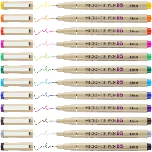 [12 Colors] 05 Micro, Fineliner Pen Set Ink, Fine Point Pen,Multi-liner, Sketching, Anime,Artist Illustrating/Technical Drawing,Office Documents - color: 12 Colors