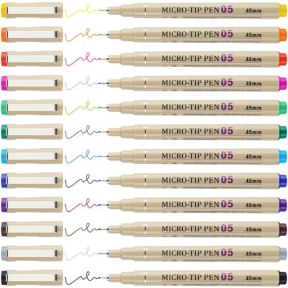 [12 Colors] 05 Micro, Fineliner Pen Set Ink, Fine Point Pen,Multi-liner, Sketching, Anime,Artist Illustrating/Technical Drawing,Office Documents - color: 12 Colors