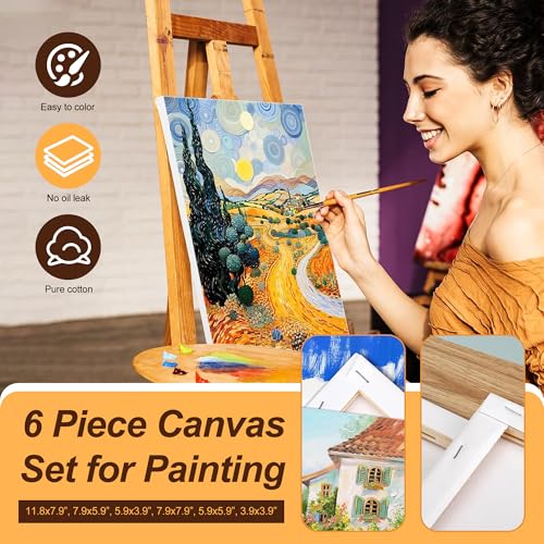 6-Piece Canvas Set for Painting – 11.8x7.9”, 7.9x5.9”, 5.9x3.9”, 7.9x7.9”, 5.9x5.9”, 3.9x3.9” Stretched Canvas Panels – White Artist Canvas Boards for Oil, Acrylic & Craft Painting (Model B) - size: Model B