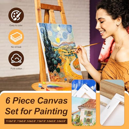 6-Piece Canvas Set for Painting – 11.8x7.9”, 7.9x5.9”, 5.9x3.9”, 7.9x7.9”, 5.9x5.9”, 3.9x3.9” Stretched Canvas Panels – White Artist Canvas Boards for Oil, Acrylic & Craft Painting (Model B) - size: Model B