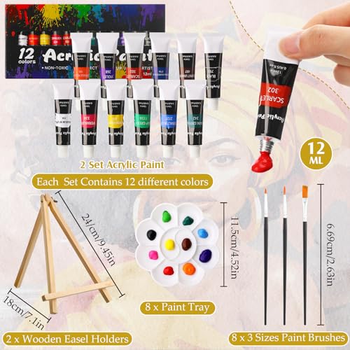 Cholemy 36 Pcs Paint and Sip Kit for Adults 8''x10'' Pre Drawn Canvas for Painting DIY Afro Acrylic Painting Kit Wood Easel Brushes Date Night Bulk for Summer 4th of July Party Gift(African Women) - style: African Women