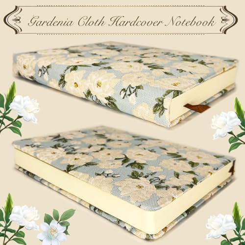 Pocket Notebook, A6, 4x6, Small Embroidered Journal, Cute Notebook, Lay Flat, Hardcover, Lined Notebook & Sketchbook, Personal Writing Journal for Women, Blue Journal, White Gardenia Flower - color: A6-Cute Gardenia