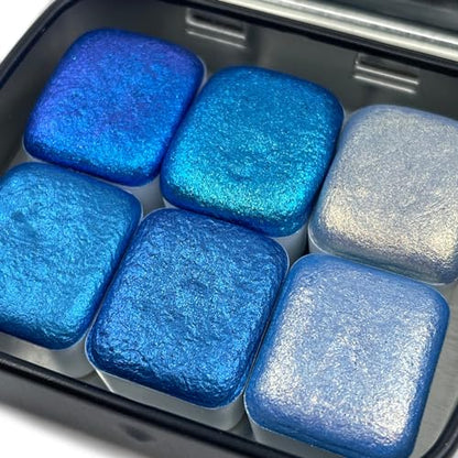 IUILE Handmade Watercolor Paints - Blue Half Pan Set (6 colors) - color: Blue