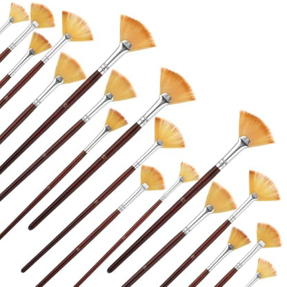 18 Pcs Fan Paint Brushes, Artist Painting Brush Set Professional Soft Anti-Shedding Nylon Brush Wooden Handle Oil Acrylic Brush Suitable for Acrylic Painting, Oil Watercolor Painting - color: Brown