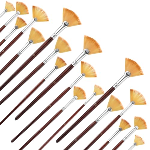 18 Pcs Fan Paint Brushes, Artist Painting Brush Set Professional Soft Anti-Shedding Nylon Brush Wooden Handle Oil Acrylic Brush Suitable for Acrylic Painting, Oil Watercolor Painting - color: Brown
