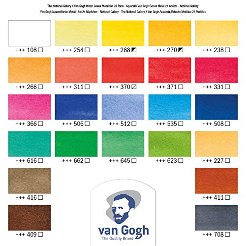 The National Gallery Van Gogh Watercolor Paint Set, Metal Tin, 24-Half Pan, A Wheatfield, with Cypresses