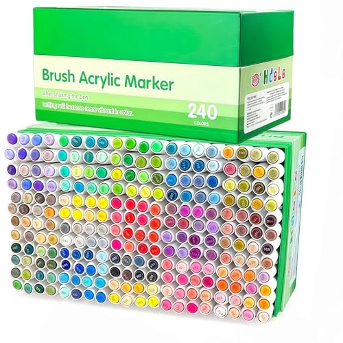 Guangna 240 Colors Acrylic Paint Markers, Brush Tip Acrylic Paint Pens for Pumpkin Paint, Christmas Art, Rock Painting, Wood, Glass, Ceramic, Canvas, Stone, DIY Crafts - color: 240 Colors