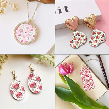 OLYCRAFT 24Pcs Pink Red Flower Clay Transfer Paper 6 Styles Transfer Paper for Polymer Roses Poppies Polymer Clay Transfer Sheets Lily Transfer Paper for Clay Earrings Jewelry Making - style: Pink flower