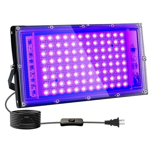 100W Black Lights, Blacklight Flood Light with Plug and Switch,for Glow Party, Halloween, Fluorescent Poster, Stage Lighting, Body Paint - size: 100W*1