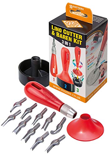 ESSDEE 3 in 1 Lino Baren Kit Cutters Styles 1 to 10, Multicoloured, 13.7 x 6.5 x 6 cm