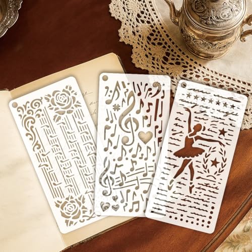 12 Sheets Musical Note Stencils for Painting, 12 Styles Musical Note Butterfly Flower Leaf Dancer Drawing Templates Plastic Art Templates for Painting on Wall Wood Home Decor - style: Melody Ballet
