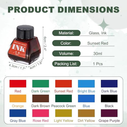 PATIKIL Fountain Pen Ink Sunset Red, 30ml Calligraphy Pen Bottled Ink Non-Carbon Colorful Smooth Flow Color Dip Drawing Set Art Supplies for Writing Painting Journaling - color: Sunset Red