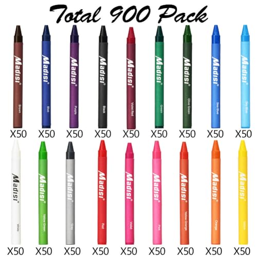 Madisi Crayon Bulk pack, Regular Size, 18 Colors, 900 Count | Large Box Set of Crayons for Kids, School Classroom Supplies