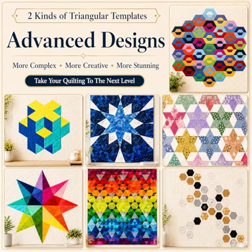 TSV Triangle Quilting Ruler Set: 8 Pack Thick Acrylic Triangle Templates in 4"/6"/8"/10" Size - Accurate Fabric Cutting for Quilter with Triangle Hexagon Diamond Kaleidoscope Geometric Patterns